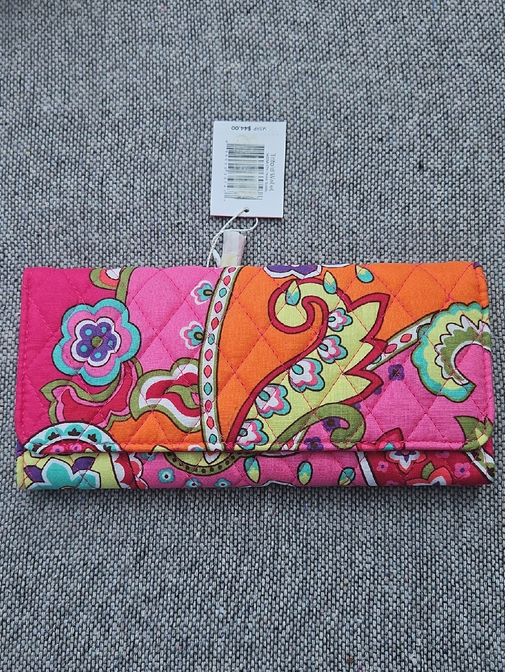 Vera Bradley Pink & Orange Quilted Paisley Fold-Over Wallet